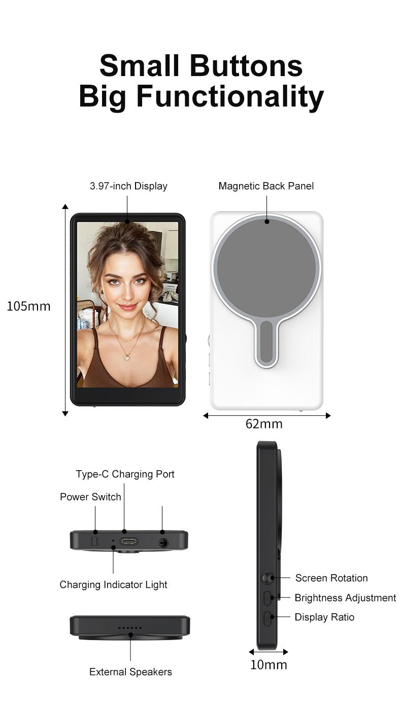 Magnetic Phone Monitor | Real-Time Selfie Screen for Rear Camera Vlogging & Live Streaming