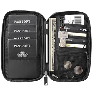RFID Travel Passport Wallet, Family Passport Holder, Trip Document Organizer P.Travel Series (Nylon - Grey)