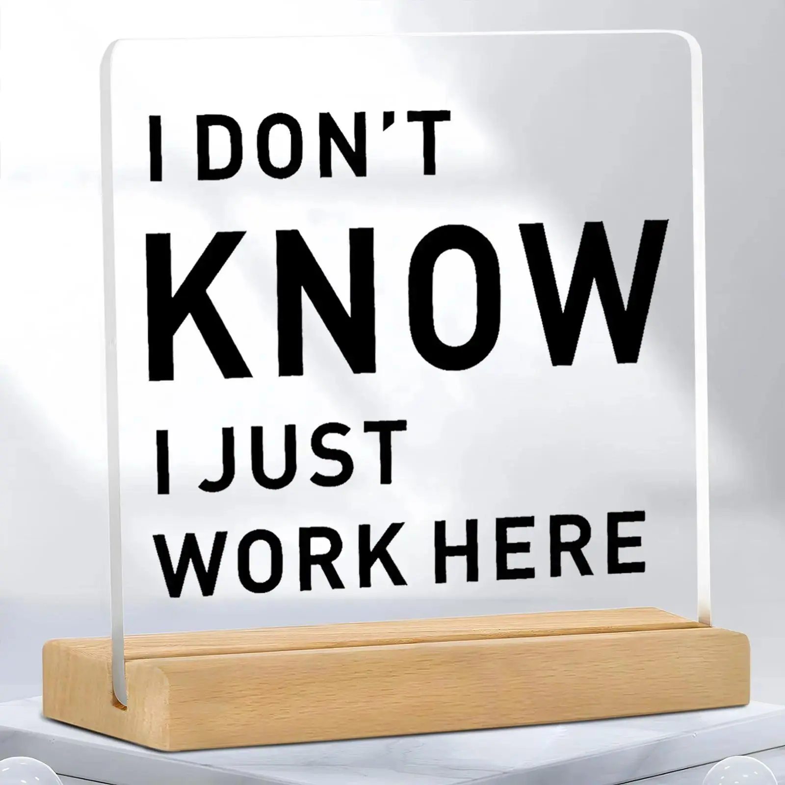 Artful Acrylic-Look Rectangular Letter Plaque Sign with Sturdy Wood Base - Elegant Tabletop Desk Decor, Room Decor for Indoor Recreation Room, Home Office