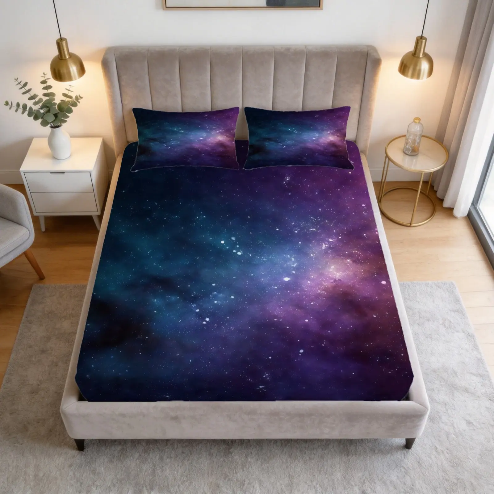 Galaxy Starry Sky Printed Pattern Bed Sheet Set, 1 Bed Sheet With 2 Pillowcases (Excluding Pillow Core), Suitable For Teenagers And Adults, Suitable For Bedroom Decoration