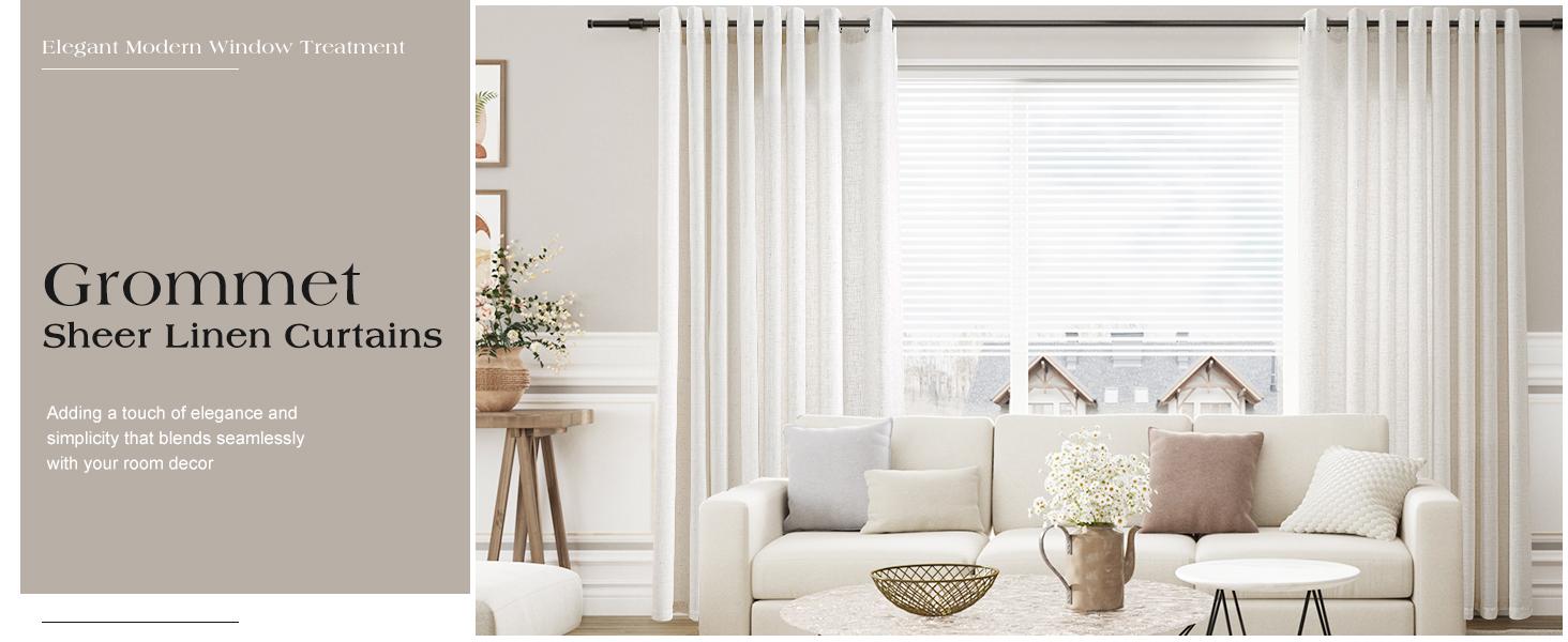 Extra Wide 100 inch Linen Curtains for Living Room Divider Light Filtering Semi Sheer Patio Curtain for Sliding Door Natural Coastal Decor Sunroom Floor to Ceiling Window Drapes Panels 100" Wide