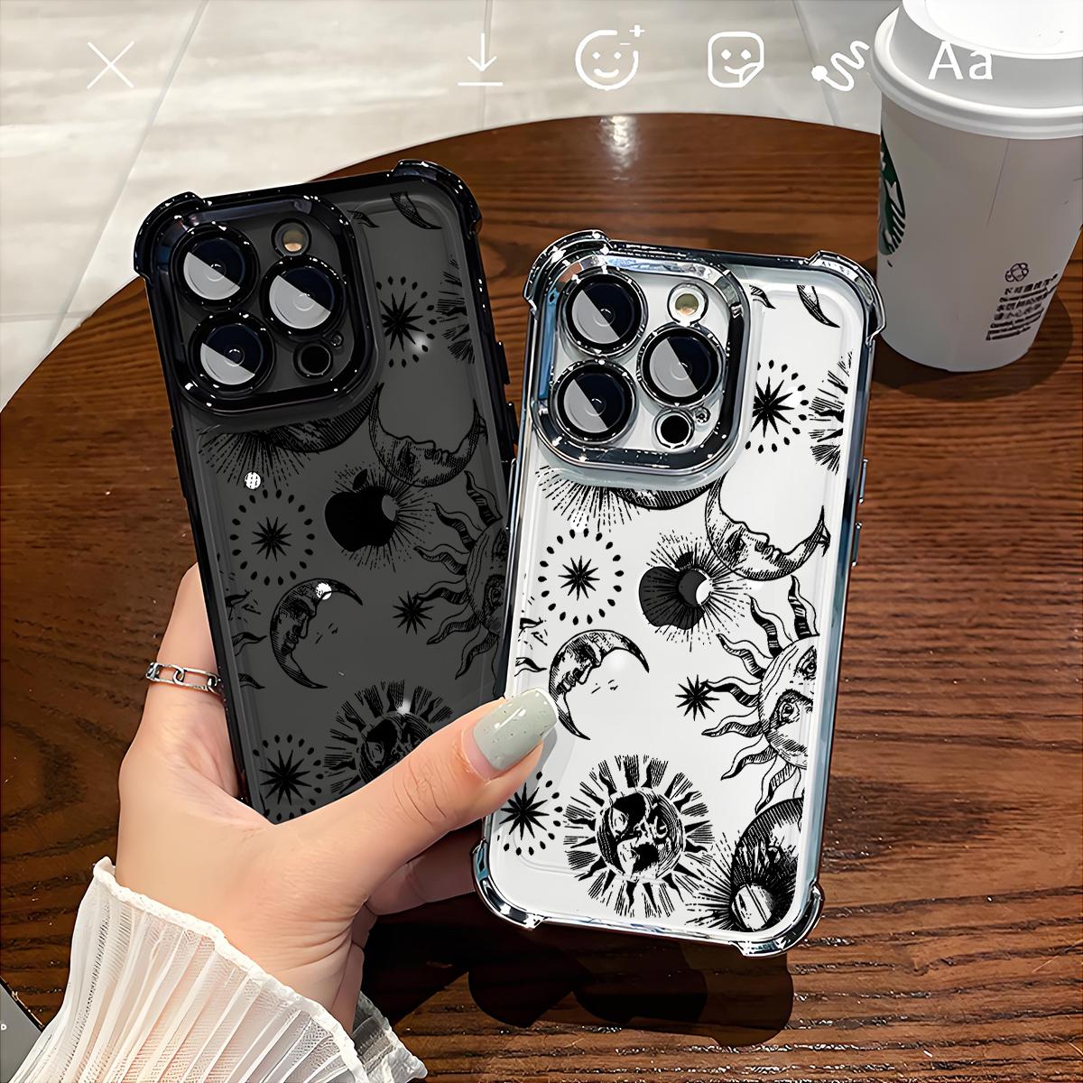 Celestial Whimsy Pattern Phone Case , Electroplated Cover with Airbag Shockproof Soft TPU Cover for iPhone X 11 12 13 14 15 16 17 Pro Max Plus Air
