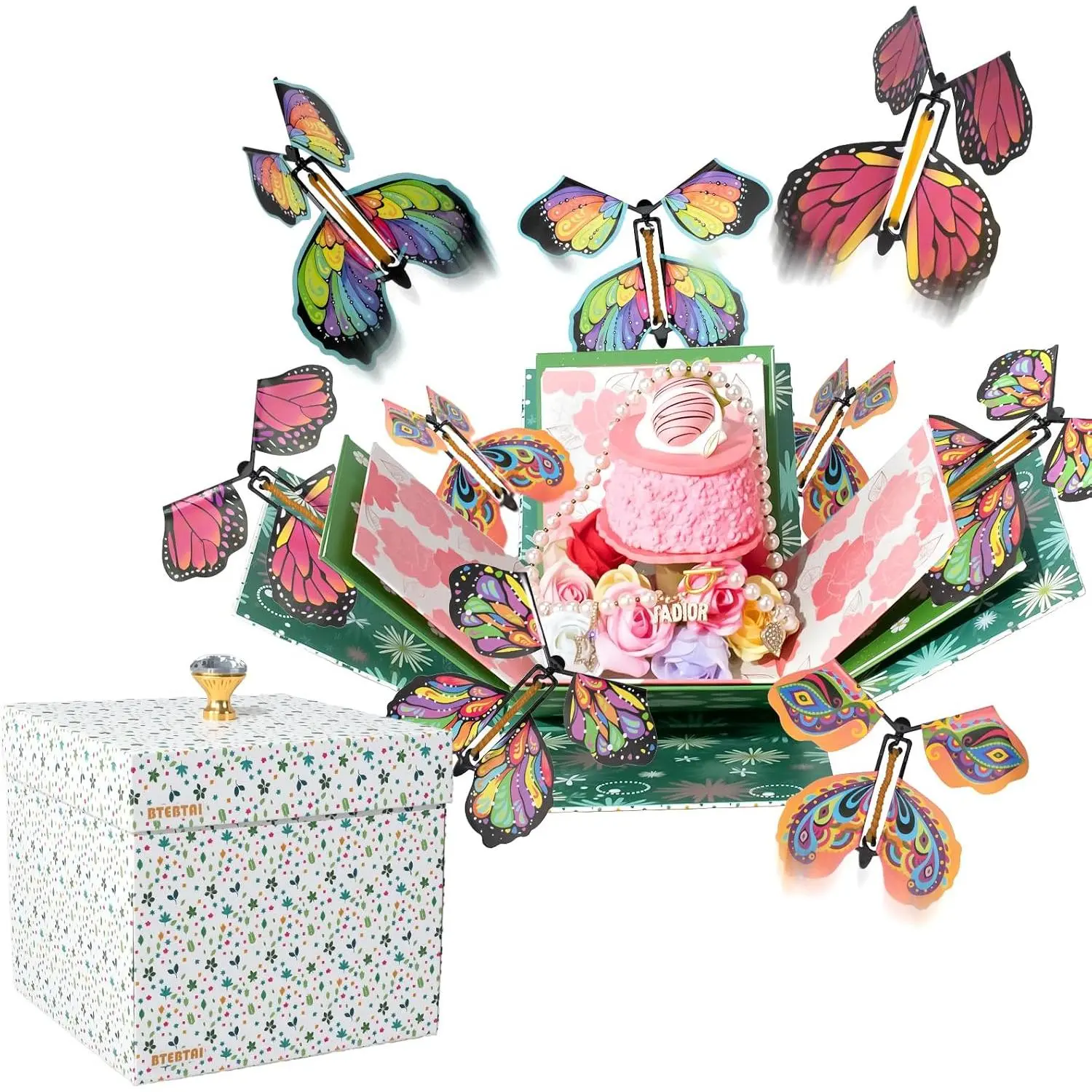 Explosion  Box, Flying Butterfly  Gifts Box, DIY White Included Butterfly Kit and Faux Rose  for Birthday,  Day Gifts & Fathers Day , Weddings, Anniversaries