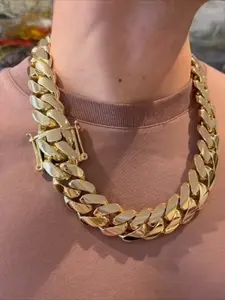 22mm gold-plated solid-filled Cuban necklace, American street-style solid Cuban bracelet necklace set, evenly electroplated and colored with advanced texture, the first choice for hip-hop trend lovers, eye-catching jewelry for parties and social occasions