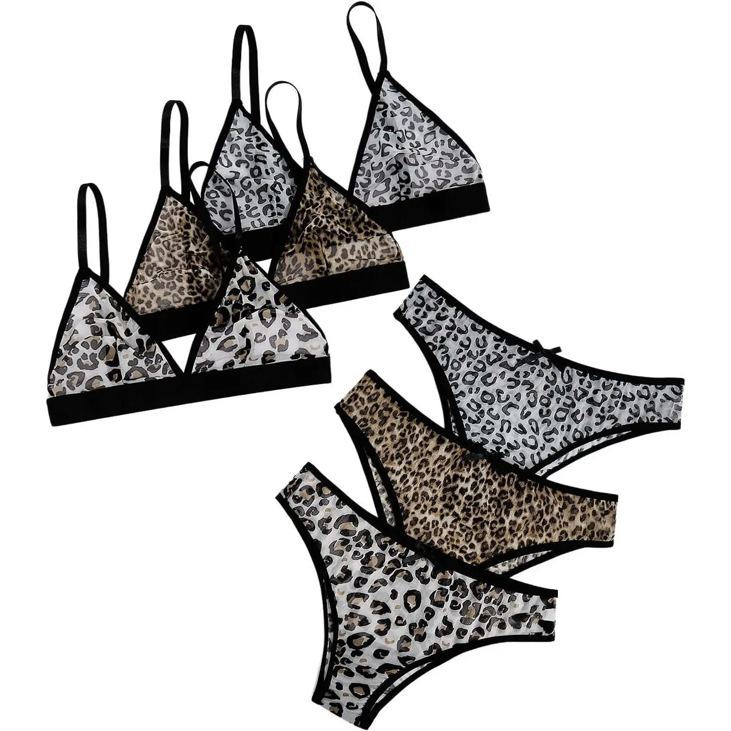 Women's 3 Pack Floral Print Mesh Lingerie Set Wireless Low Rise Sheer Matching Bra and Panty Set