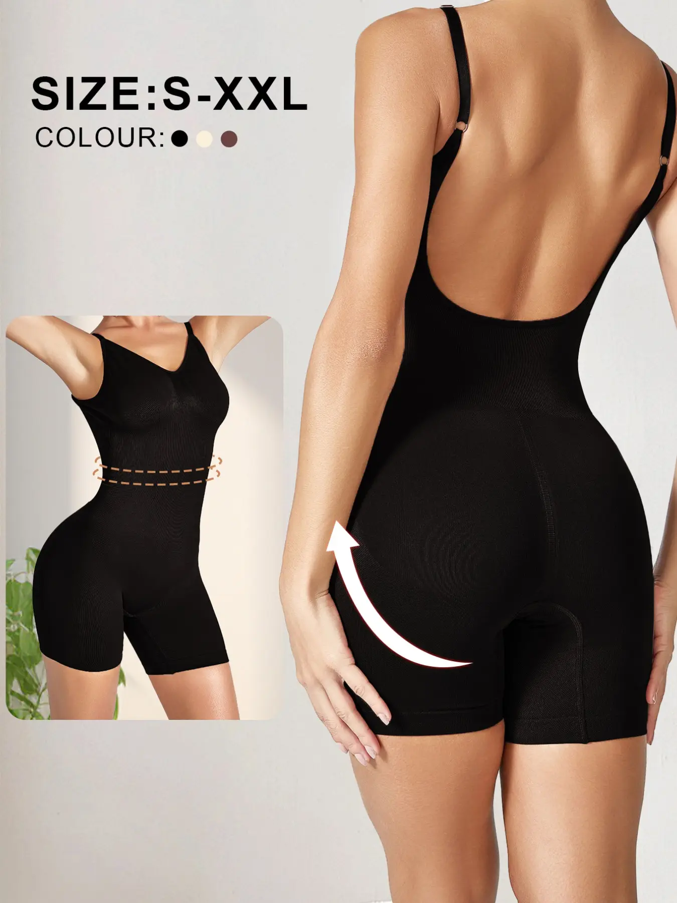 High Elastic Open Back Body Shaper, Adjustable Spaghetti Strap, Abdomen Smoothing, Hip Enhancer, Wedding & Gym Wear, Fitness Shapewear, Shapewear