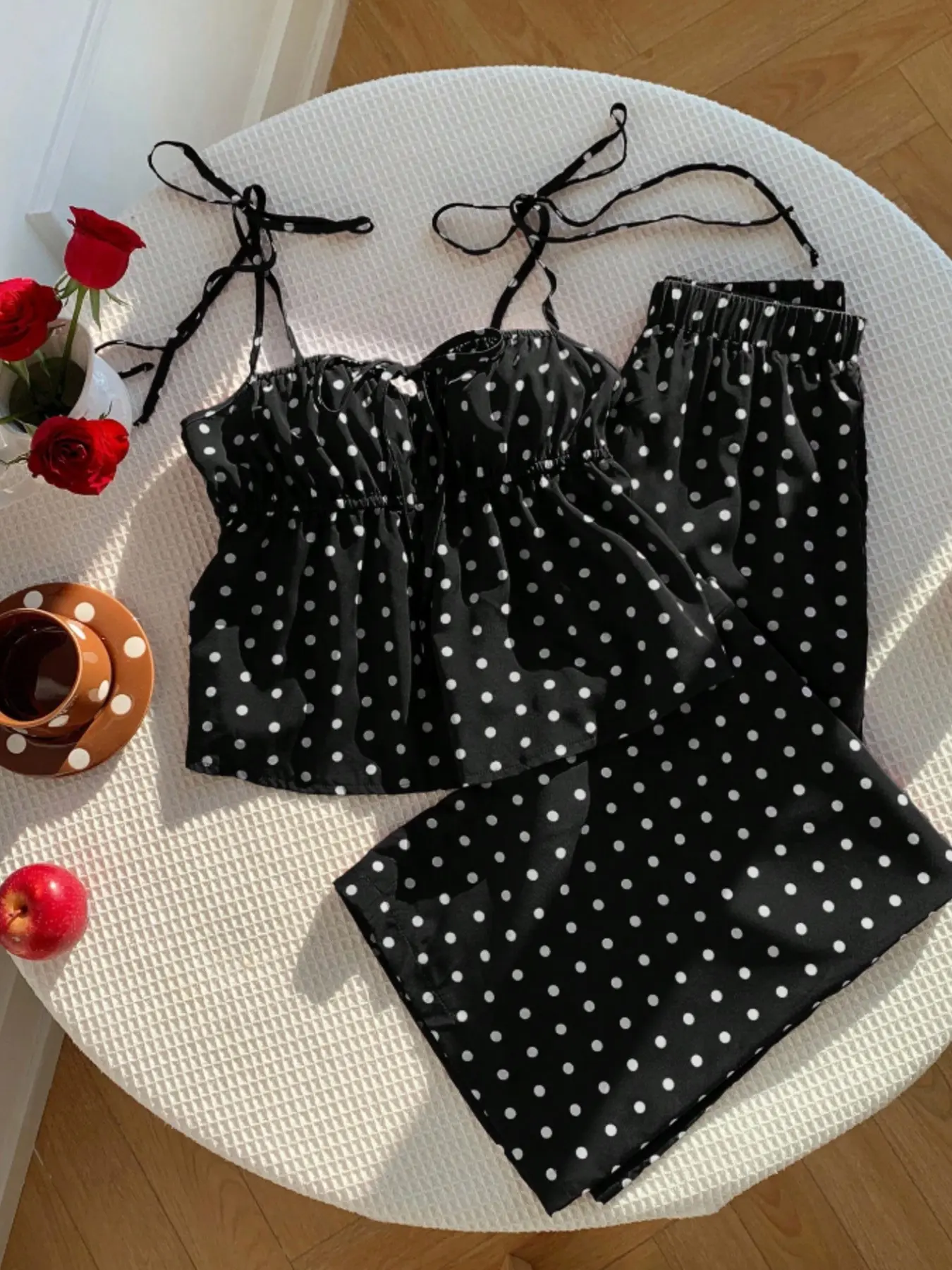 Fashion Polka Dot Halter Top Wide Leg Pants Set, Stylish Summer Beach, Casual Wear for Women, Trendy Two-Piece Ensemble