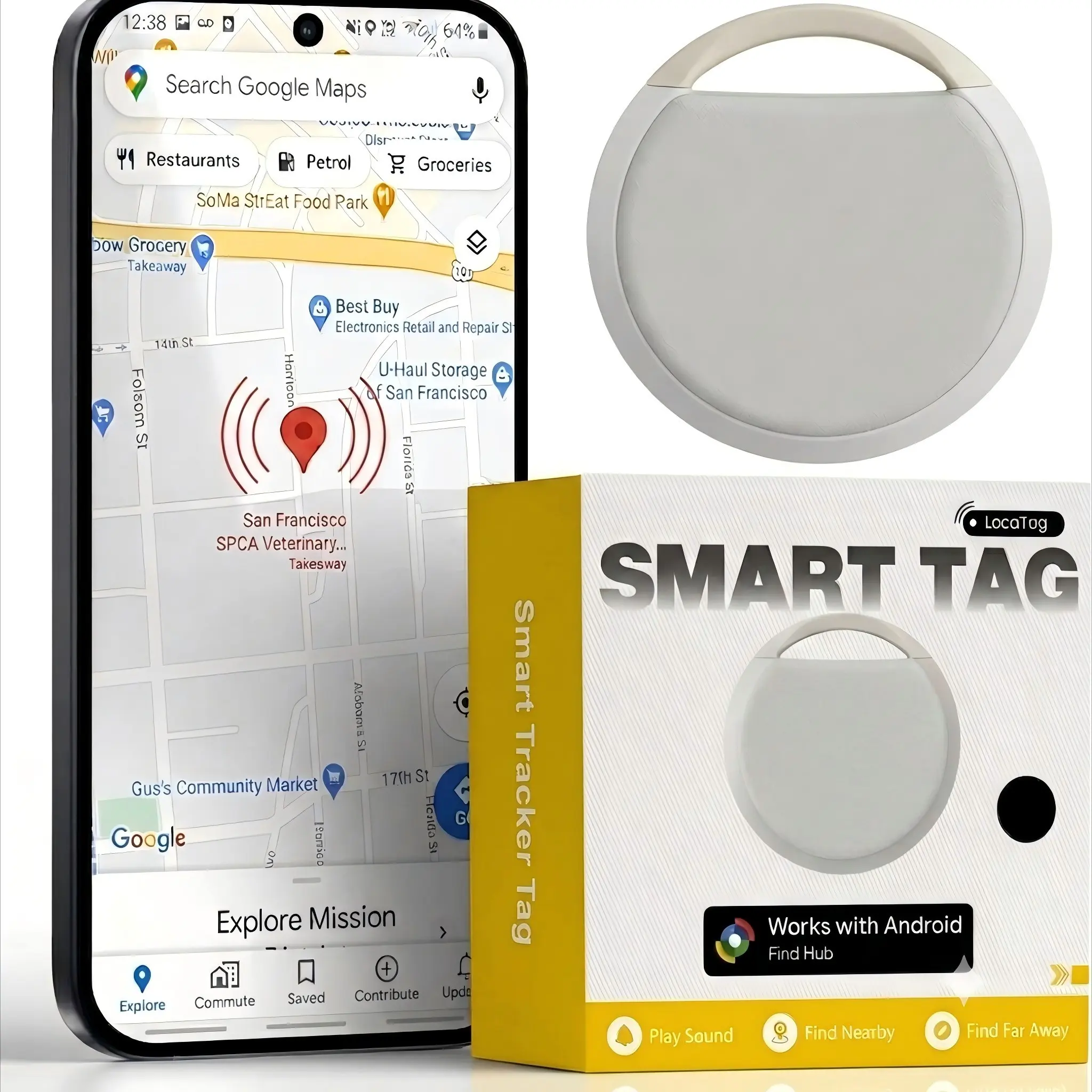 Android Smart Tag Device for Keys, Wallet, Luggage, Pets, Anti Lost Wireless, Bluetooth-compatible Tracker, Works with Find My, Item Finders, Tracking Tags