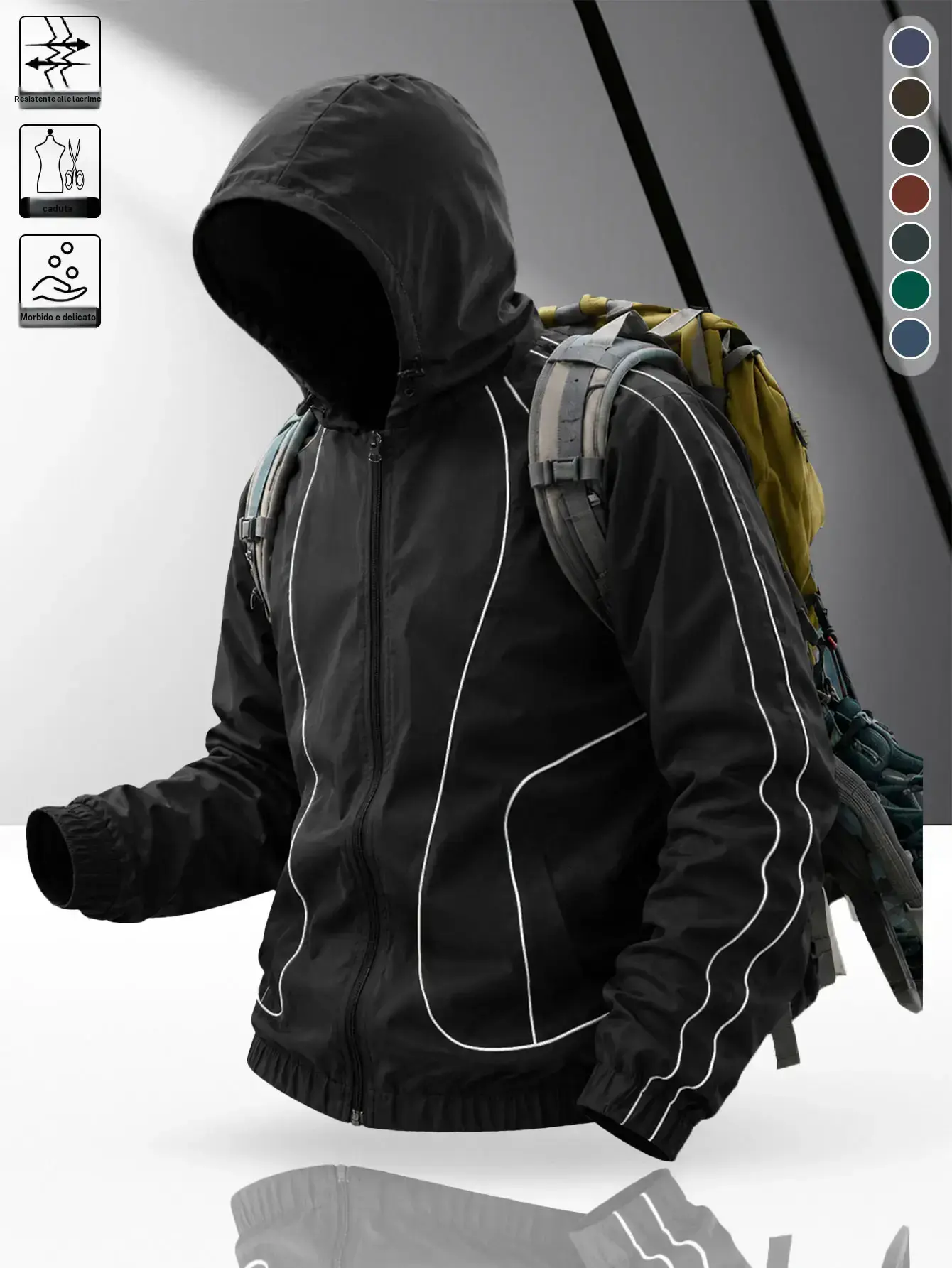 Men's windproof waterproof jacket, breathable outdoor hiking coat, foldable hat design, lightweight and durable, all weather use, suitable for spring and summer in thin styles.