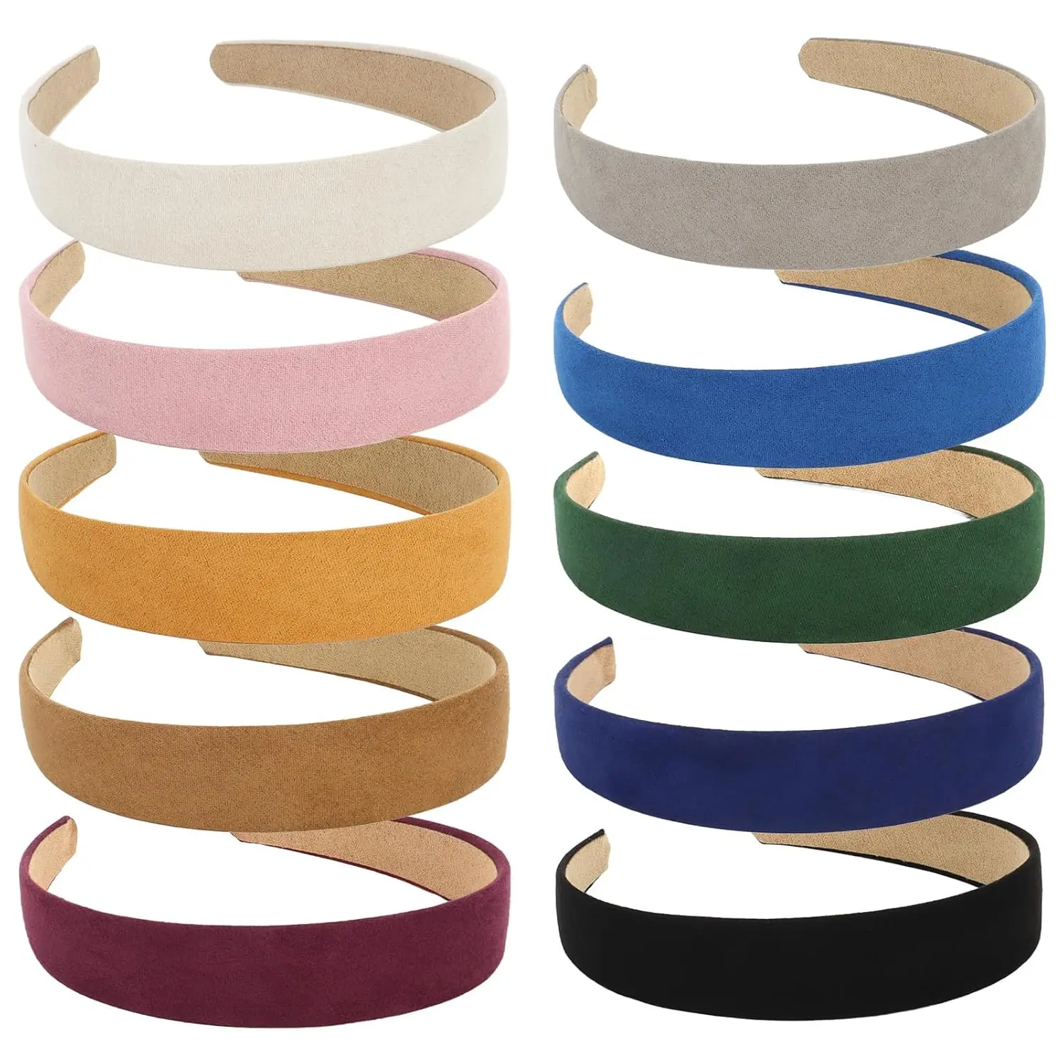 10 Pack Headbands for Women and Girls, 1-Inch Wide Faux Suede Non-Slip Solid Color Fashion Hair Bands, Assorted Colors