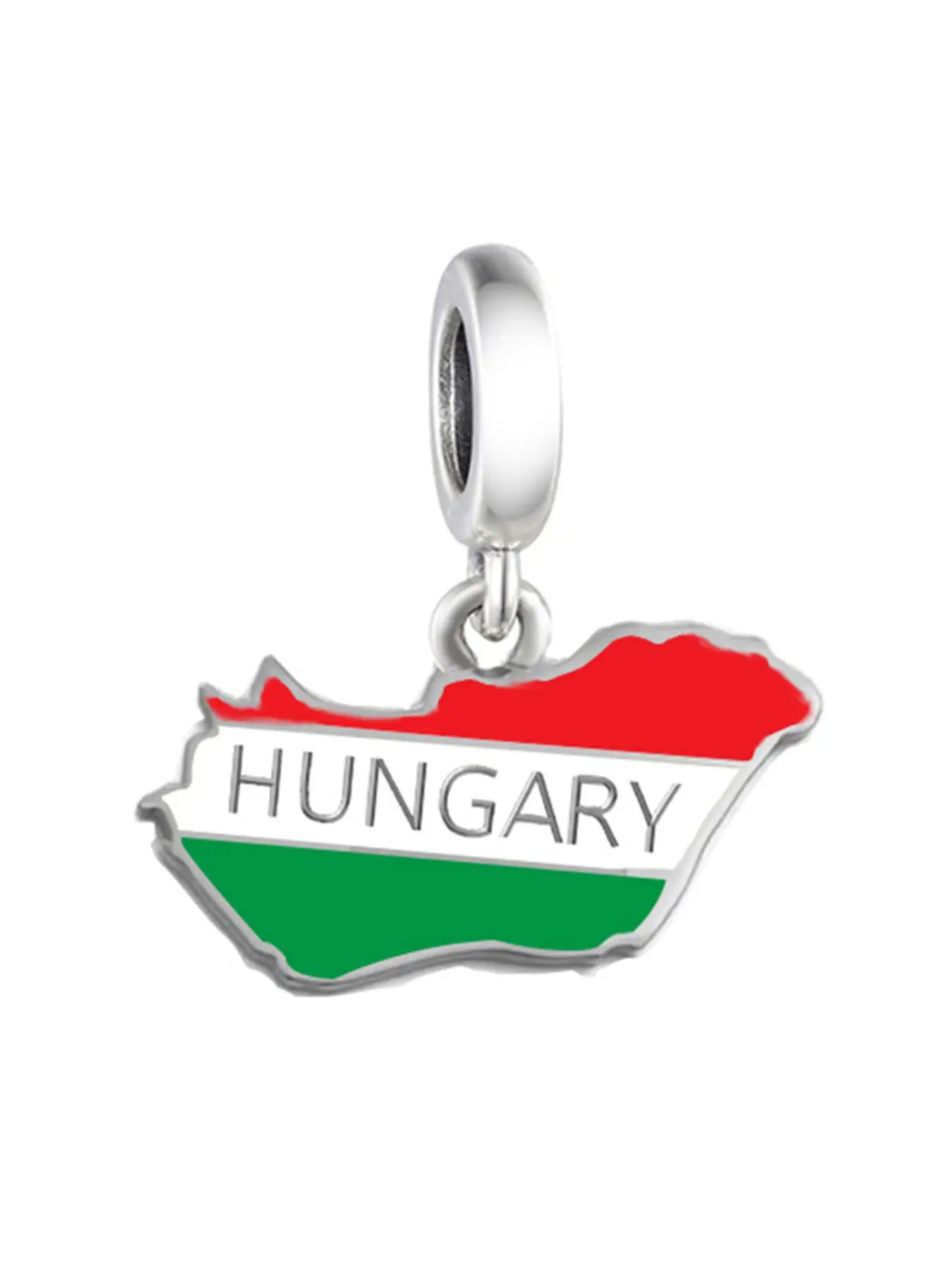 1 Piece 925 Sterling Silver Hungary Map Charm, Resin Craft Bracelet Bead Accessory, Unique Travel Souvenir Gift, Casual All-Season Jewelry