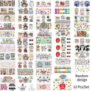 12 Sheets UV DTF 16oz cup Illustration Stickers, Teacher Design, for 16oz Glass Cups, Coffee Mugs, Furniture, Laptops, Holiday Party Gifts