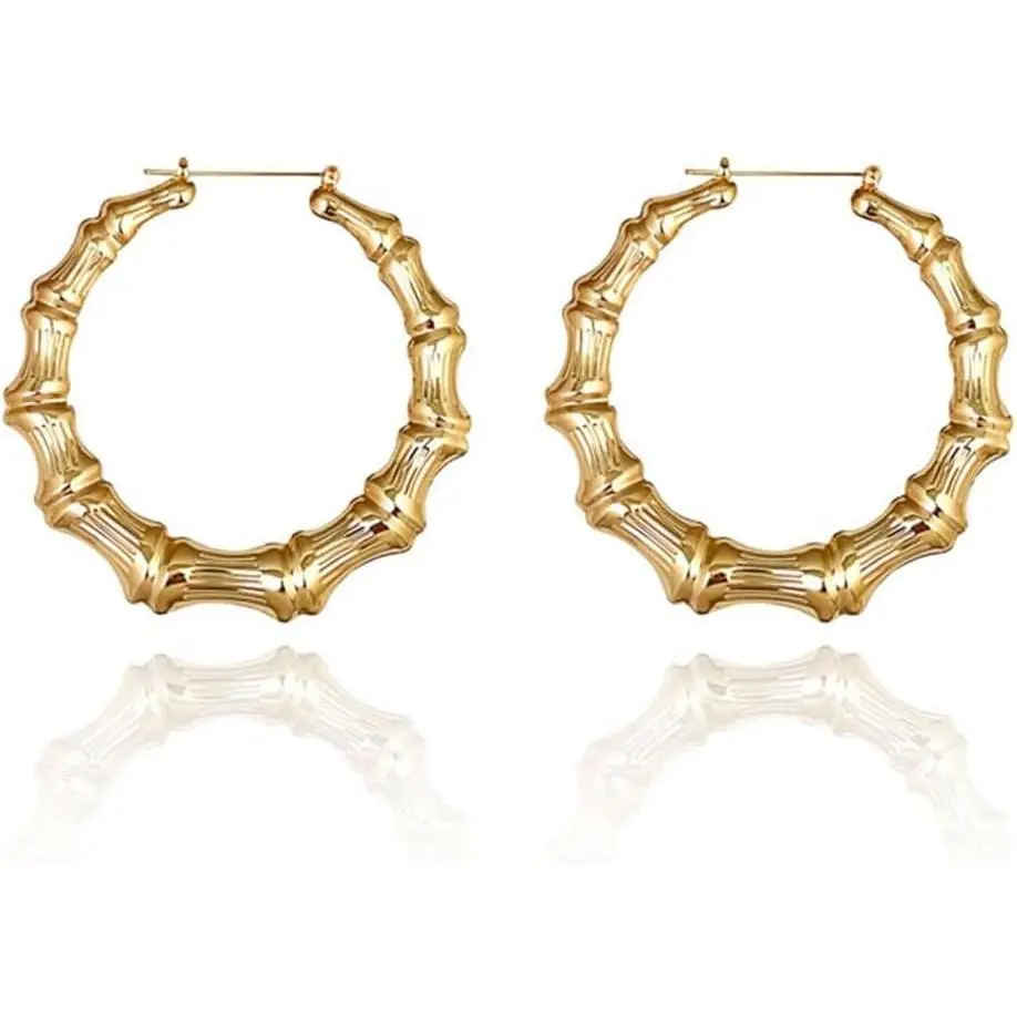 Bamboo Hoop Earrings Oversized Metal Gold Bamboo Earrings Hip Hop Chunky Silver Big Hoop Earrings Exaggerated Pride Outfits for Women