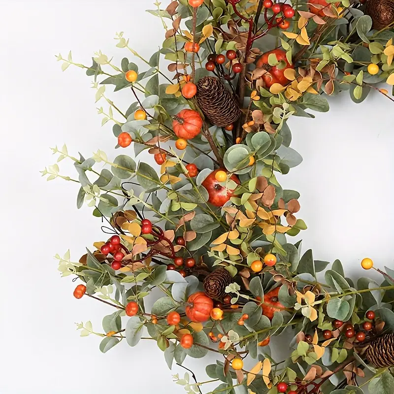Halloween Christmas Wreath],24-Inch Autumn Harvest Wreath with Faux Pumpkins & Berries - Seasonal Indoor/Outdoor Door Decoration for Halloween, Thanksgiving, Christmas, And All Occasions |   Festive Door Accent |   Natural Look Wreath |   Halloween Decora