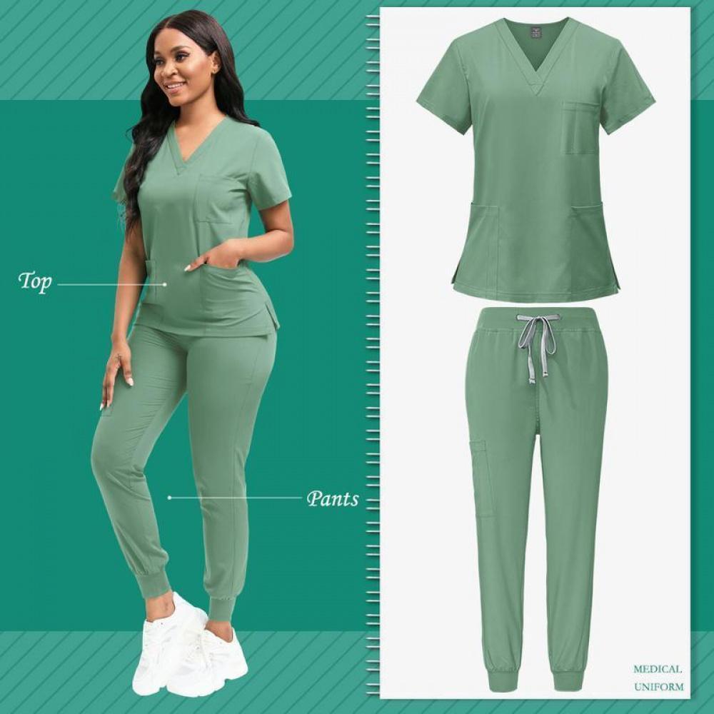Set Women'S Polyester Scrubs, Fitted Nurse Uniform With Patch Pocket, Woven Work Clothes For Beauty SPA, Veterinary Dentistry - High-Quality Professional Apparel, Nurse Accessories For Work(Gift)