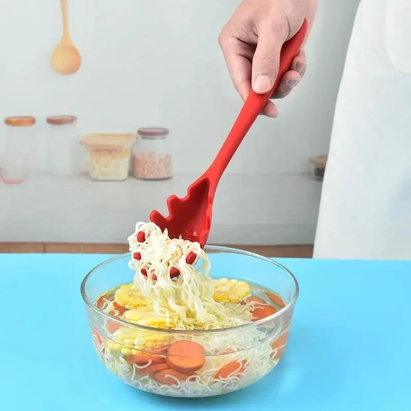 Silicone Nylon Pasta Colander Spoon with Long Handle, Slot Design Drain Strainer Utensil for Spaghetti Noodle Scooping, Kitchen Gadget, Utensils