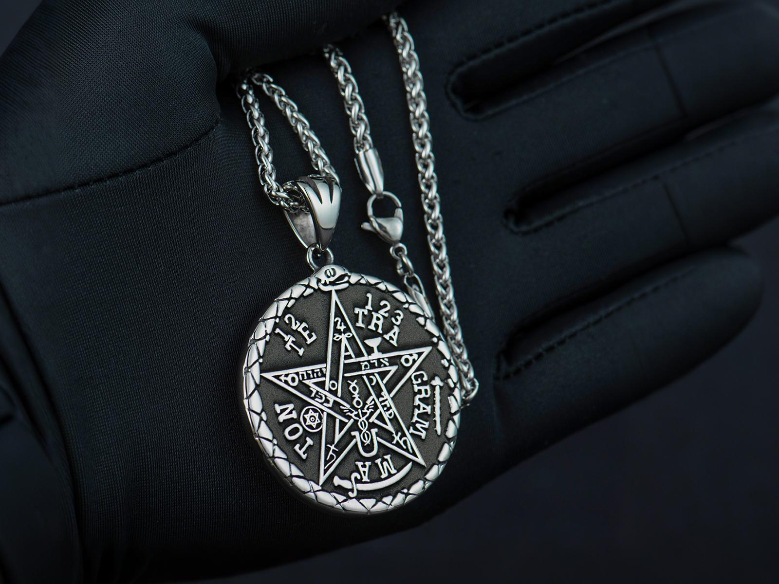 Tetragrammaton Pentagram Necklace – Gothic Amulet Pendant Featuring the Ancient Pentacle Symbol for Protection and Strength Jewelry Men Chain