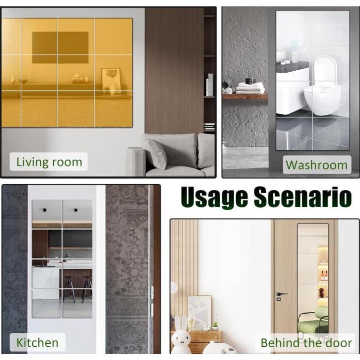 16 small self-adhesive PET mirror panels, flexible wall mirrors, square mirror tile wall stickers, mirror wall stickers, personalized home decoration