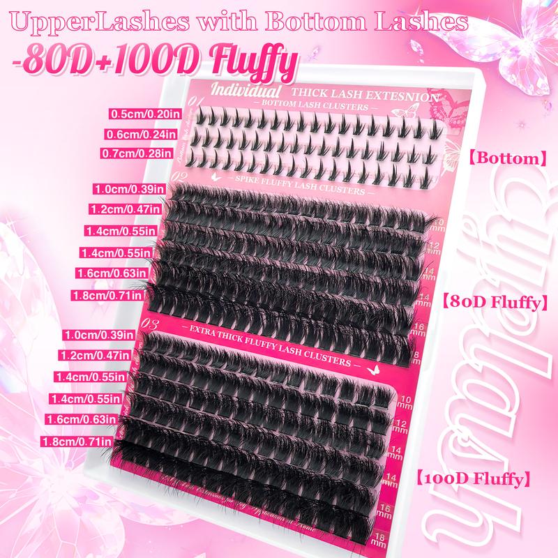 Eyelash Extension Kit (1 Set), DIY Lash Kit Including Individual False Eyelashes, Eyelash Glue, Tweezers, Remover, Professional Eye Makeup Tool for Women, Cosmetic, Eyelash Cluster Kit, Eyelash Fixer