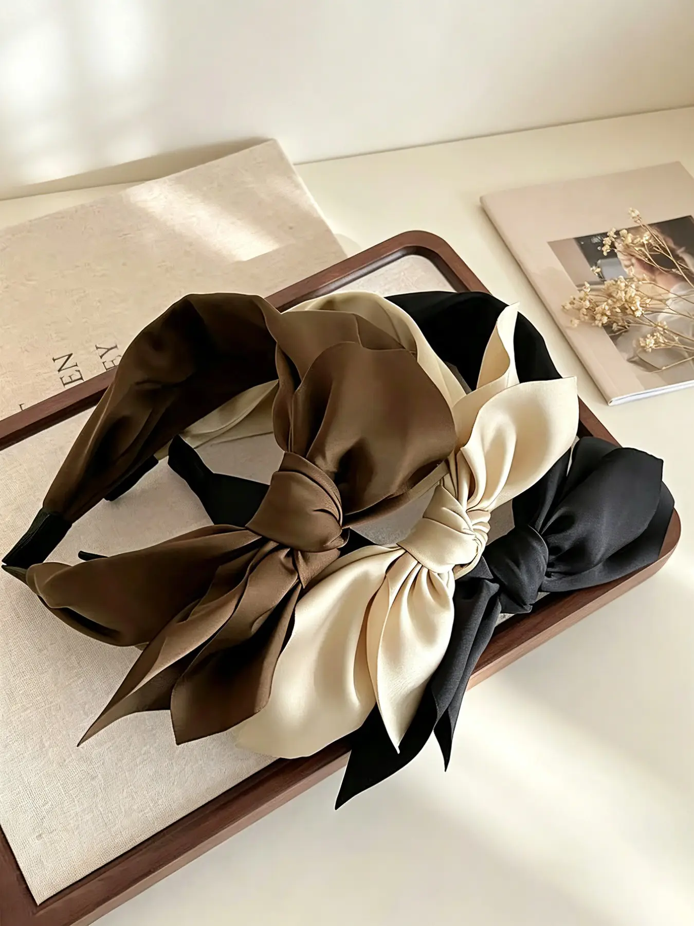 3pcs Women's Elegant Maroon Fabric Wide Butterfly Knot Hairbands, Sweet Style Headbands for Daily Use and Parties, Fashionable Hair Accessories