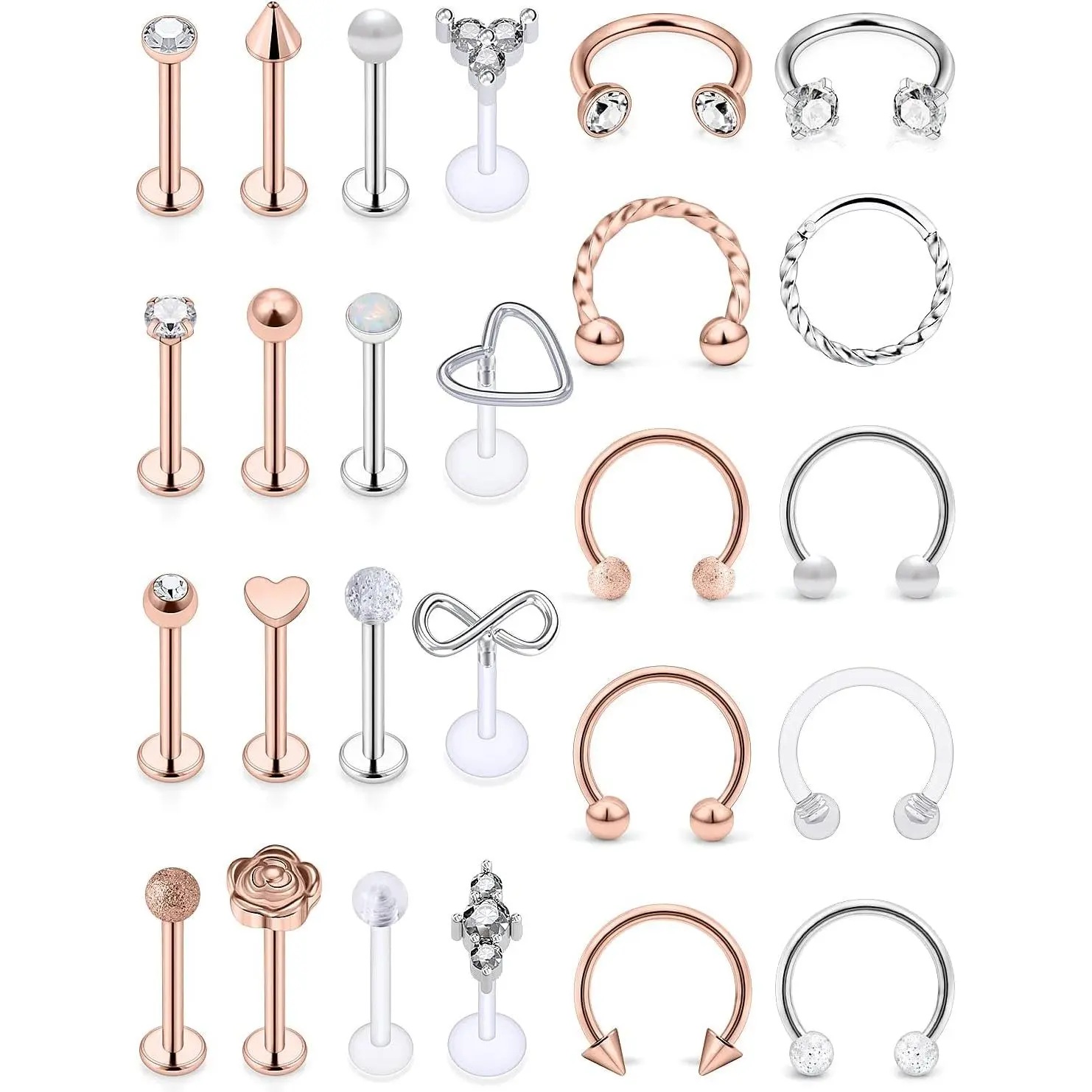 16G Lip Rings Stainless Steel Horseshoe Snake Bite Monroe Labret Medusa Lip   Tragus Daith Forward Helix Conch Cartilage Earrings Studs   for Women Men 16 Gauge
