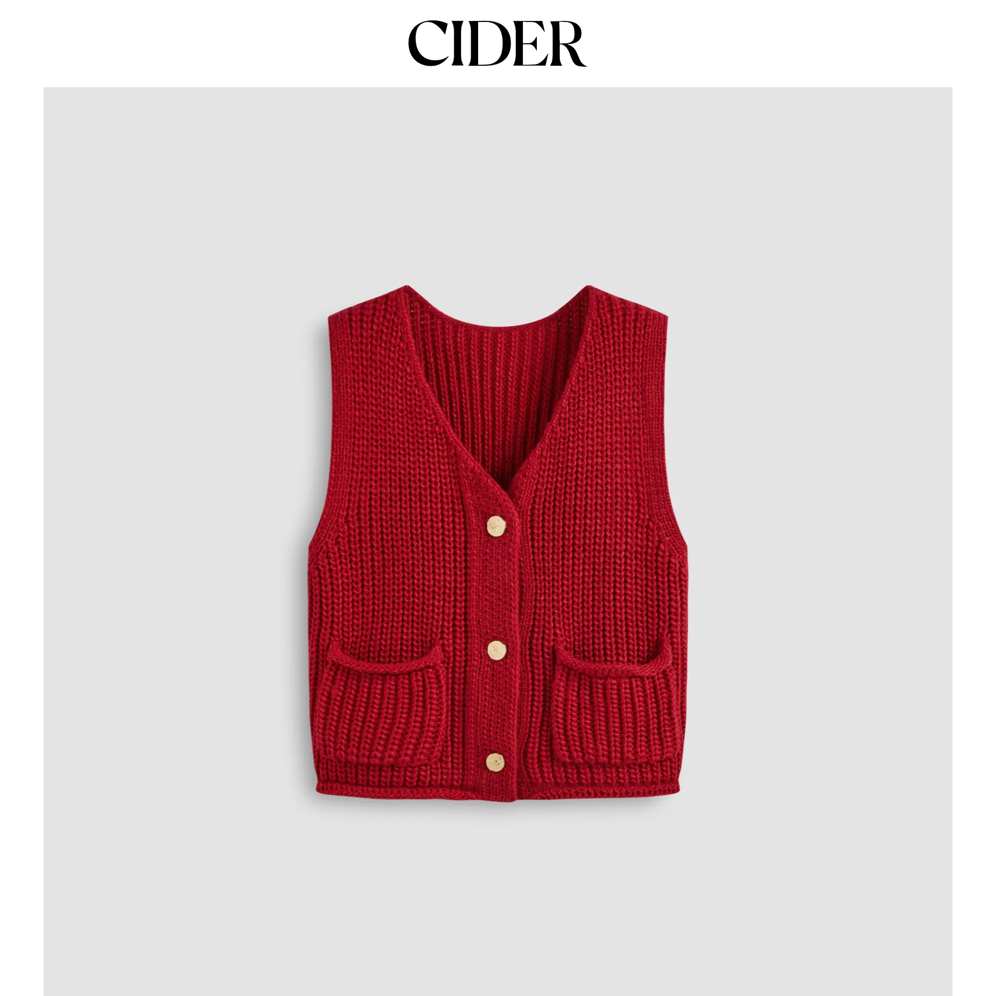 Cider [2 colors, size 2-26] Knit V-neck Solid Button Pocket Crop Vest
