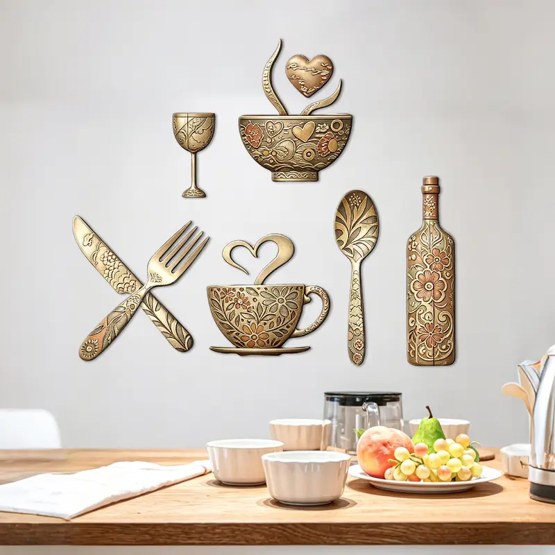 8pcs Vintage Farmhouse Style Kitchen Utensil Wooden Wall Decor Set, Nostalgic Wooden Hangings, Country Kitchen Art Plaques, Farmhouse Shabby Chic