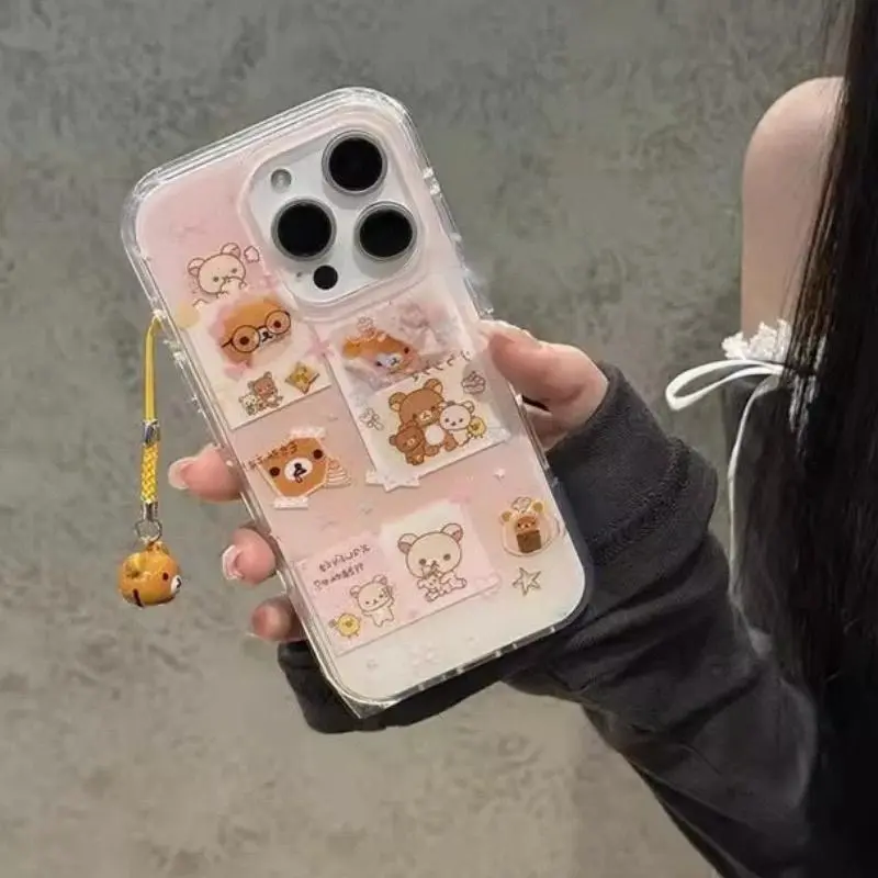 Cute Bear Pattern Phone Case with Bear Pendant, Decorative Phone Protector Cover, Phone Accessories Compatible with iPhone 11 12 13 14 15 16 Pro Max, Casing
