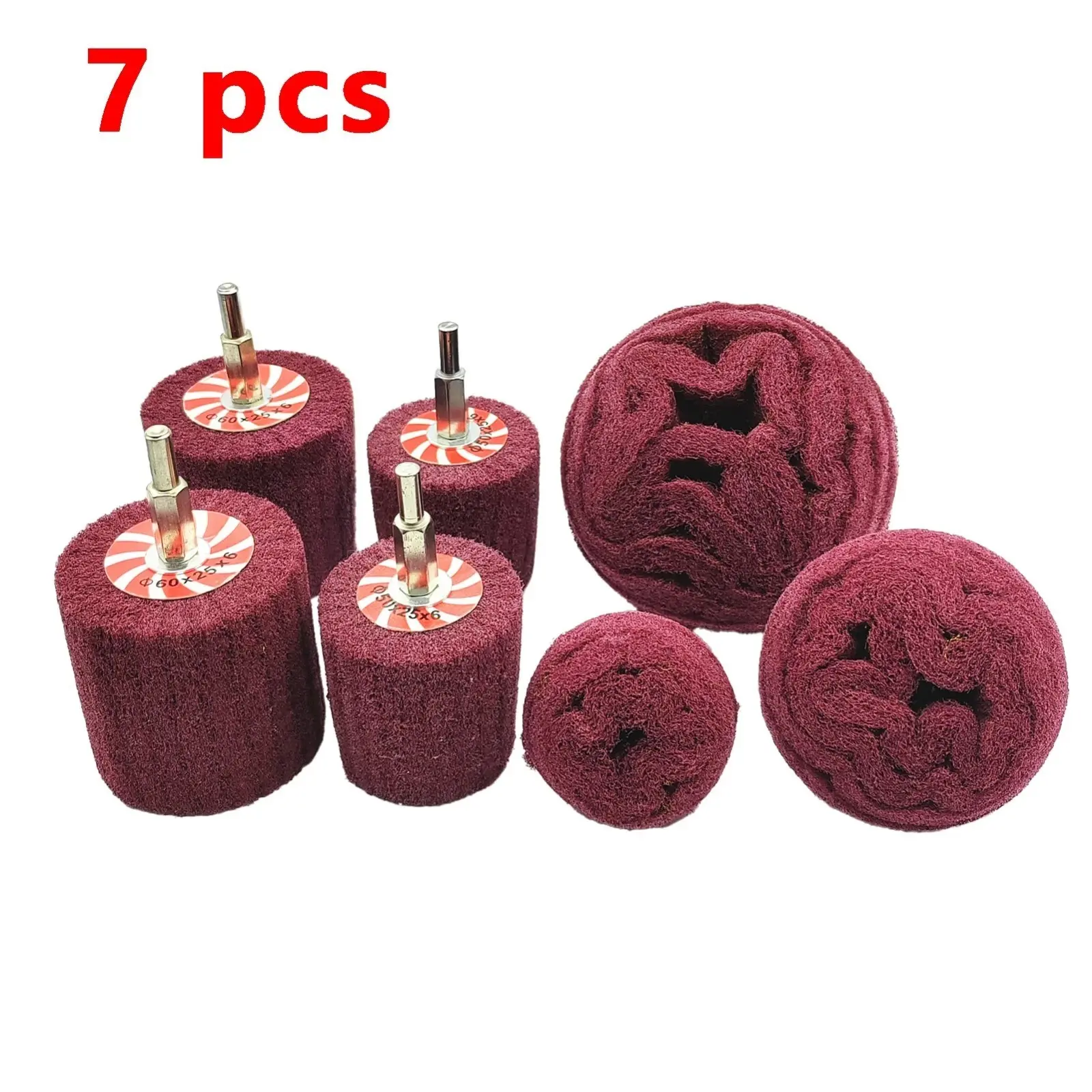 7 PCS Non Woven Abrasive Buffing Wheels Drill Attachment, Scouring Pads Wheel with 1/4" Shank for Polishing Mirror Stainless Steel Copper Aluminum Wood Wares 320 Grit