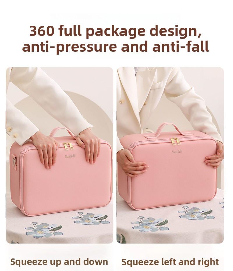 Internet Celebrity LED Makeup Case with Light and Mirror, Portable LED Makeup Bag with Large Capacity, Multifunctional Cosmetic Storage Organizer for Travel and Daily Use, Adjustable Light Makeup Box