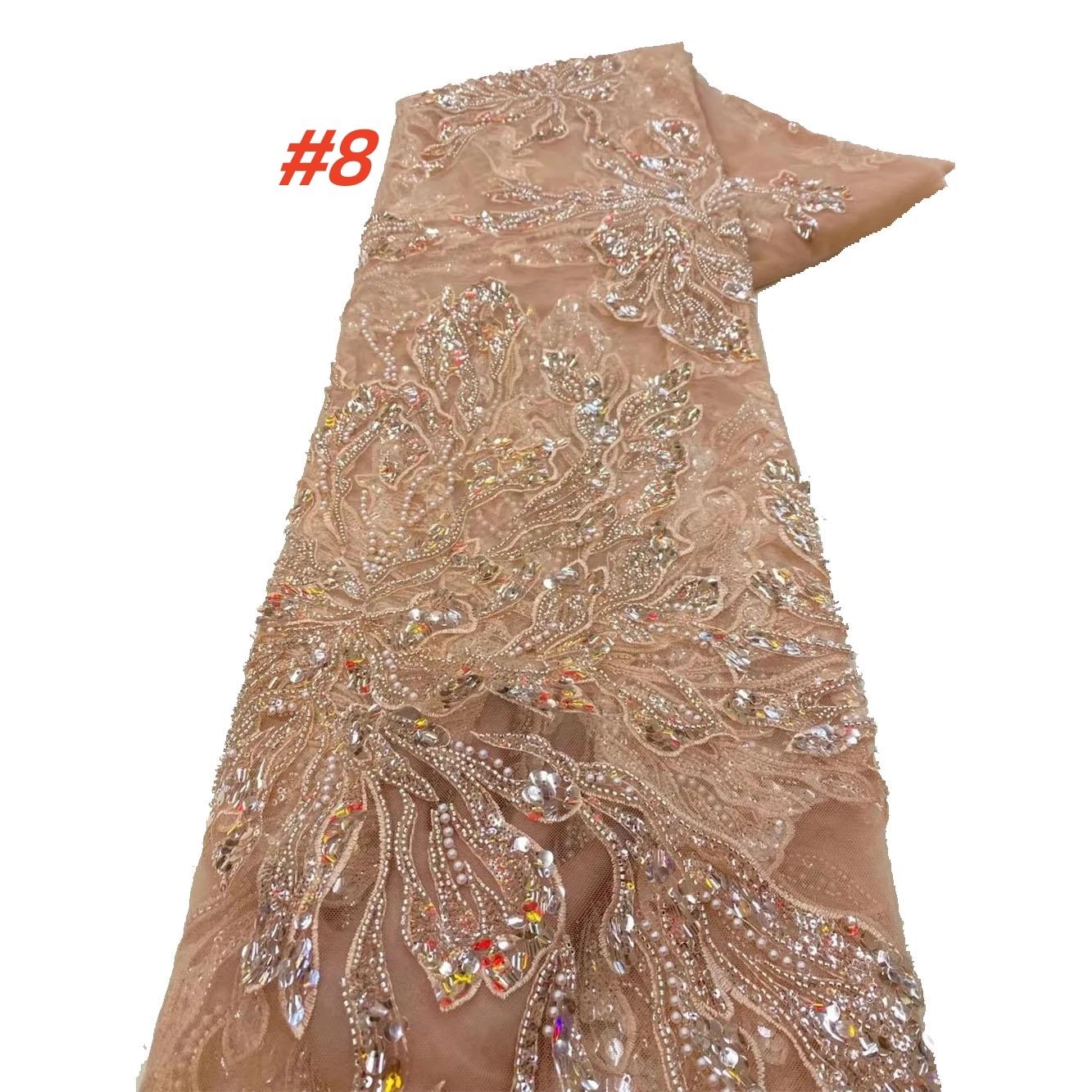 Elegant African Lace Fabric Wedding Dress, Sequins Beaded Embroidery Gown for Nigerian Bride, High Quality French Net Lace Material