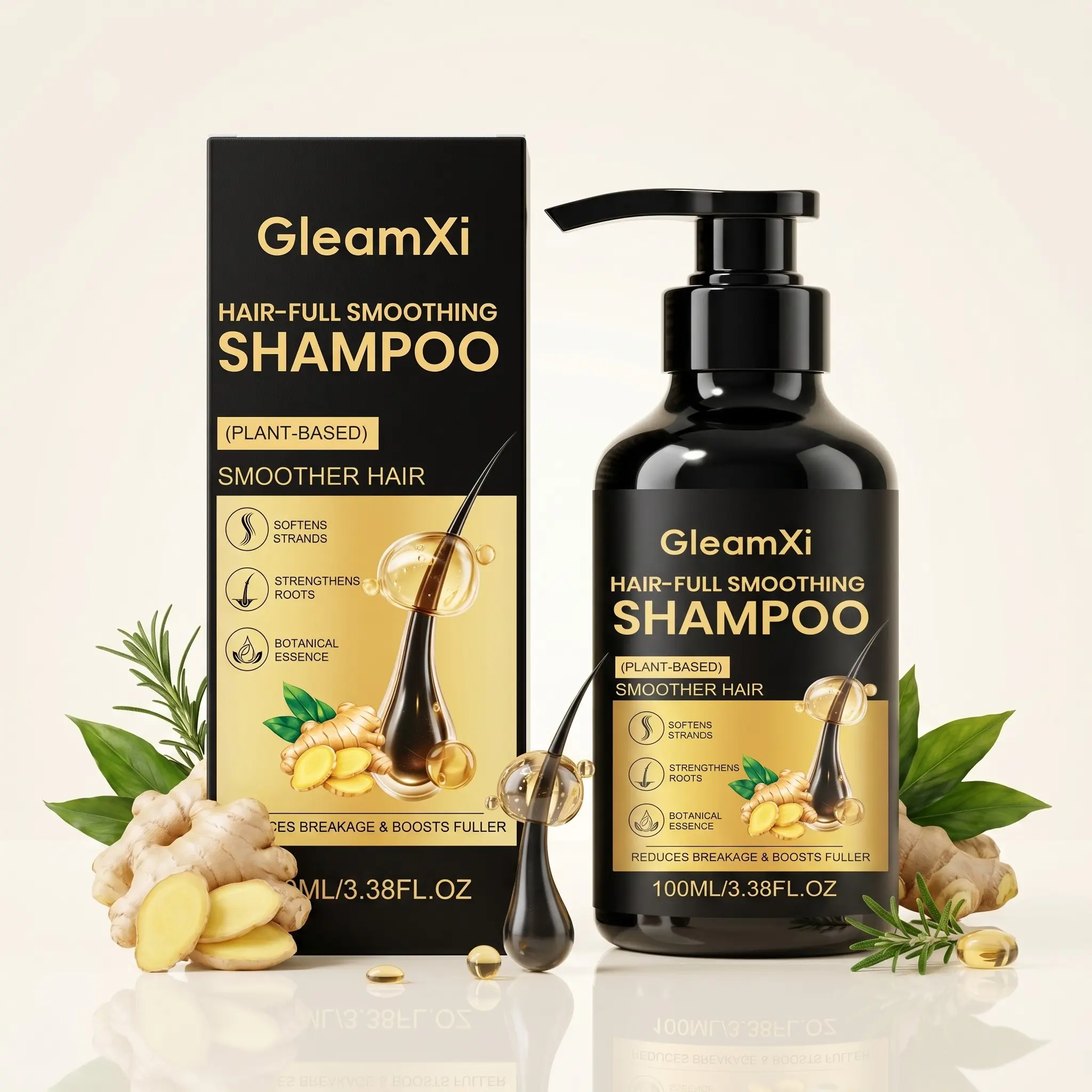 Ginger Volumizing Shampoo (100ML), Lightweight Natural Formula, Easy Absorption, Daily Cleansing, Reduces Frizz, Voluminous Hair, Gentle Care