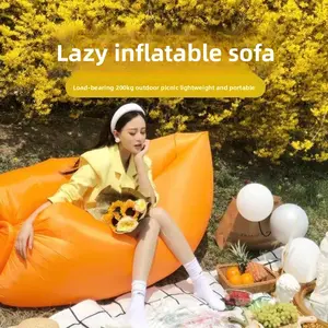 Viral Inflatable Lazy Sofa Portable Outdoor Air Lounger Single Double Foldable Air Bed With Pillow Lightweight Inflatable Lounger For Camping Trips bbq party