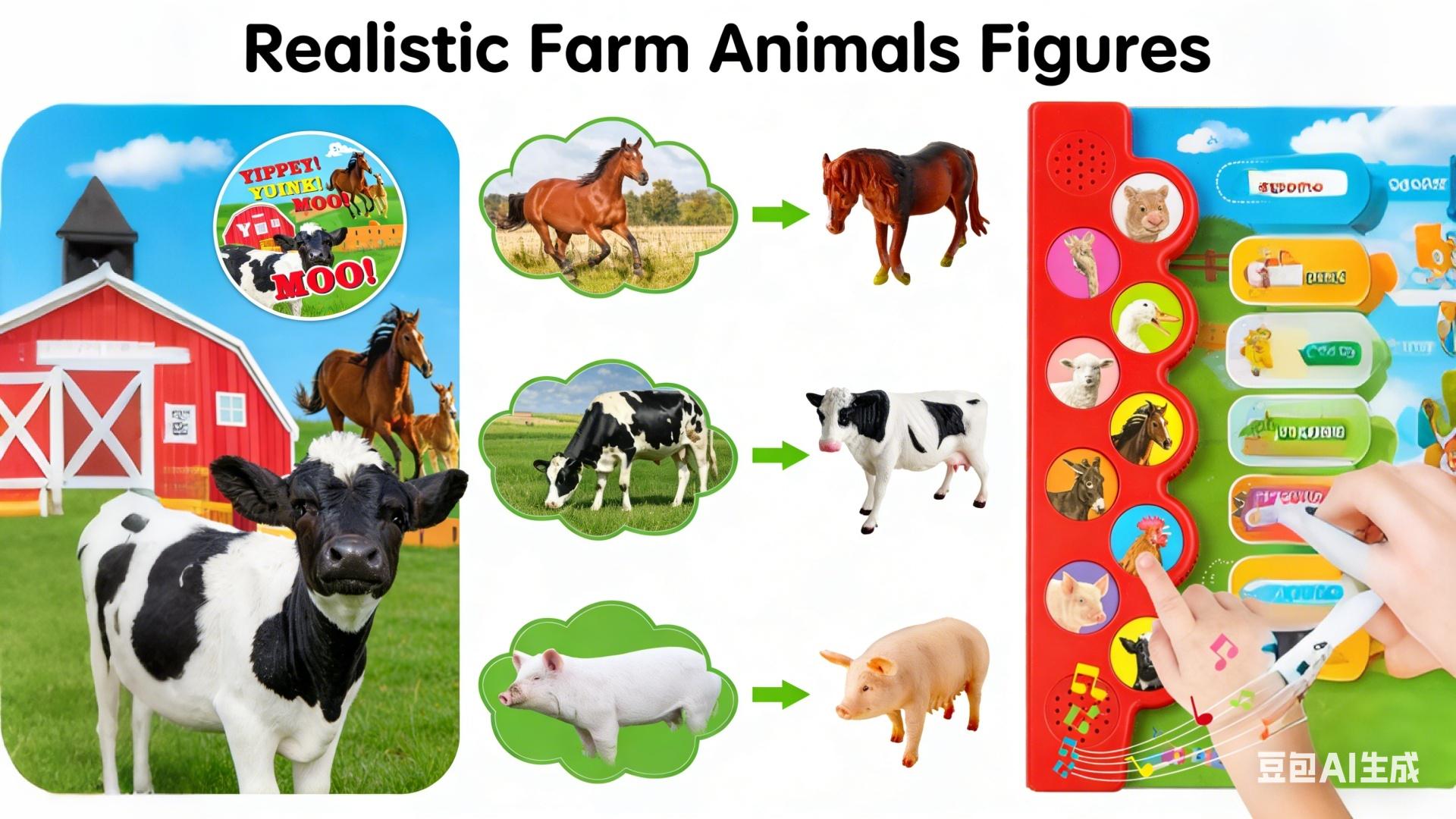 Plastic simulated animals,Farm Animals Figures Toys with Sound Books,10PCS Farm Animals for Toddlers & Animal Sound Books with 10 Buttons,  Farm Toys for Toddlers 2-6, Animal Lover Gifts for Kids