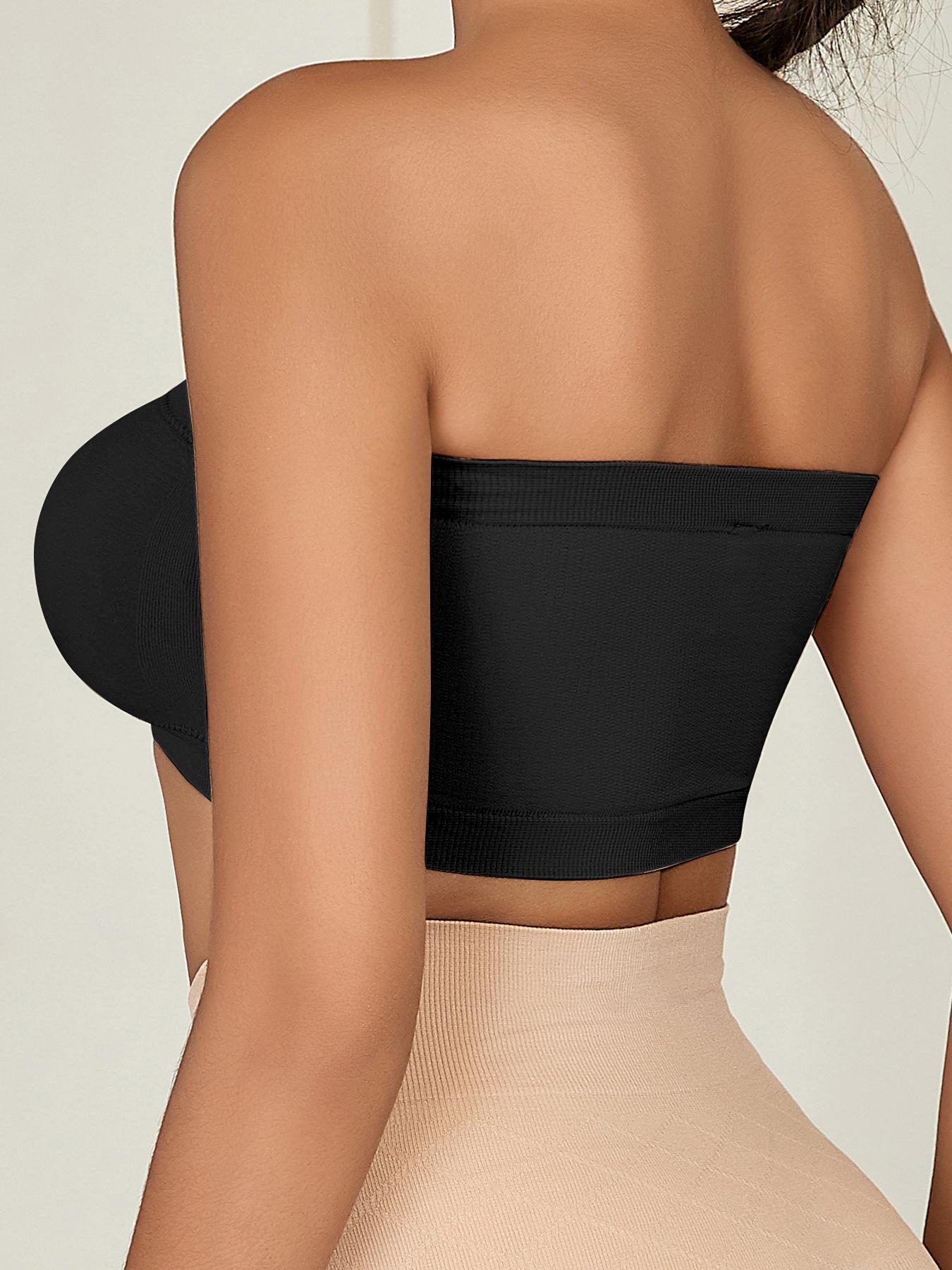 Women's Solid Ruched Wireless Bandeau Bra, Minimalist Breathable Comfortable Seamless Bra, Women's Lingerie for All Seasons, Clothing, Underwear, Wireless Seamless Bras