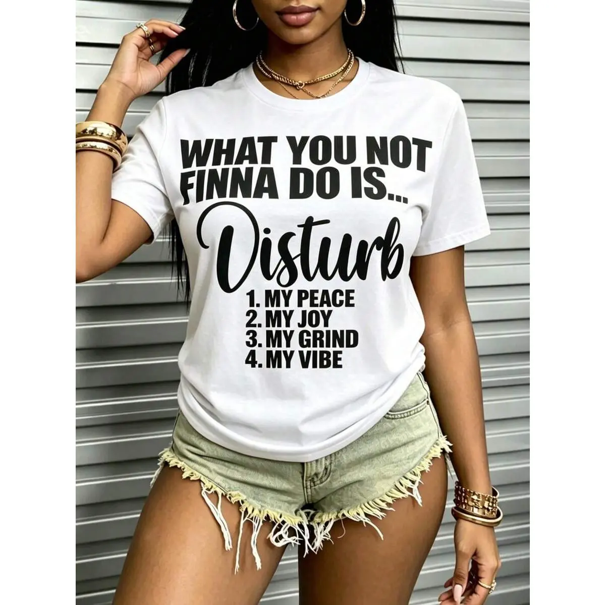 Womens Dont Disturb My Peace Happiness And Struggle Retro Slogan T Shirt Round Neck Short Sleeve Casual Tee Gift For Women Funny Quote Top Streetwear