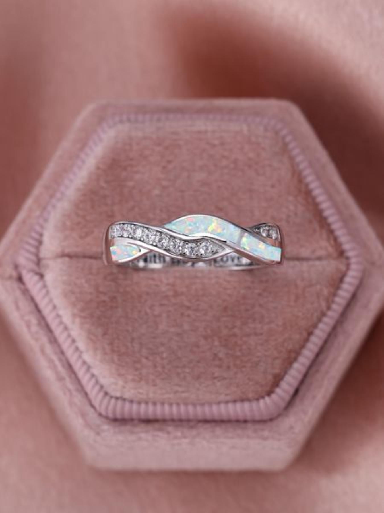 S925 Sterling Silver Wave Shaped Artificial Zircon Decor Ring, Elegant Jewelry for Party, Daily Clothing Decor, Trendy All-match & Exquisite Jewelry for Birthday Gift, Elegant Vintage Engagement Ring