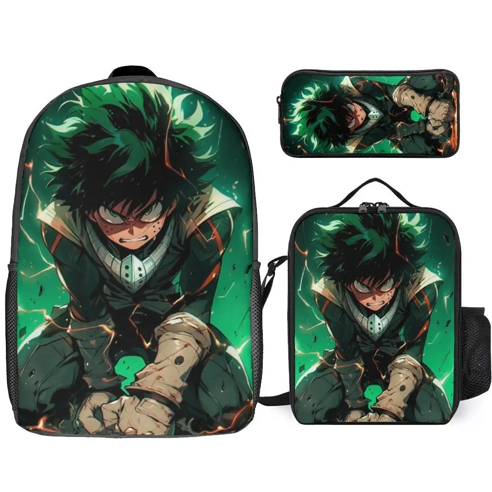 My Hero Academia Anime Print 3-in-1 Backpack Set - Synthetic, Water-Repellent Oxford Cloth, Anti-Shock, Large Capacity, Adjustable Strap, Foldable, Leakproof Character Backpacks for Anime Fans, Back to School Haul