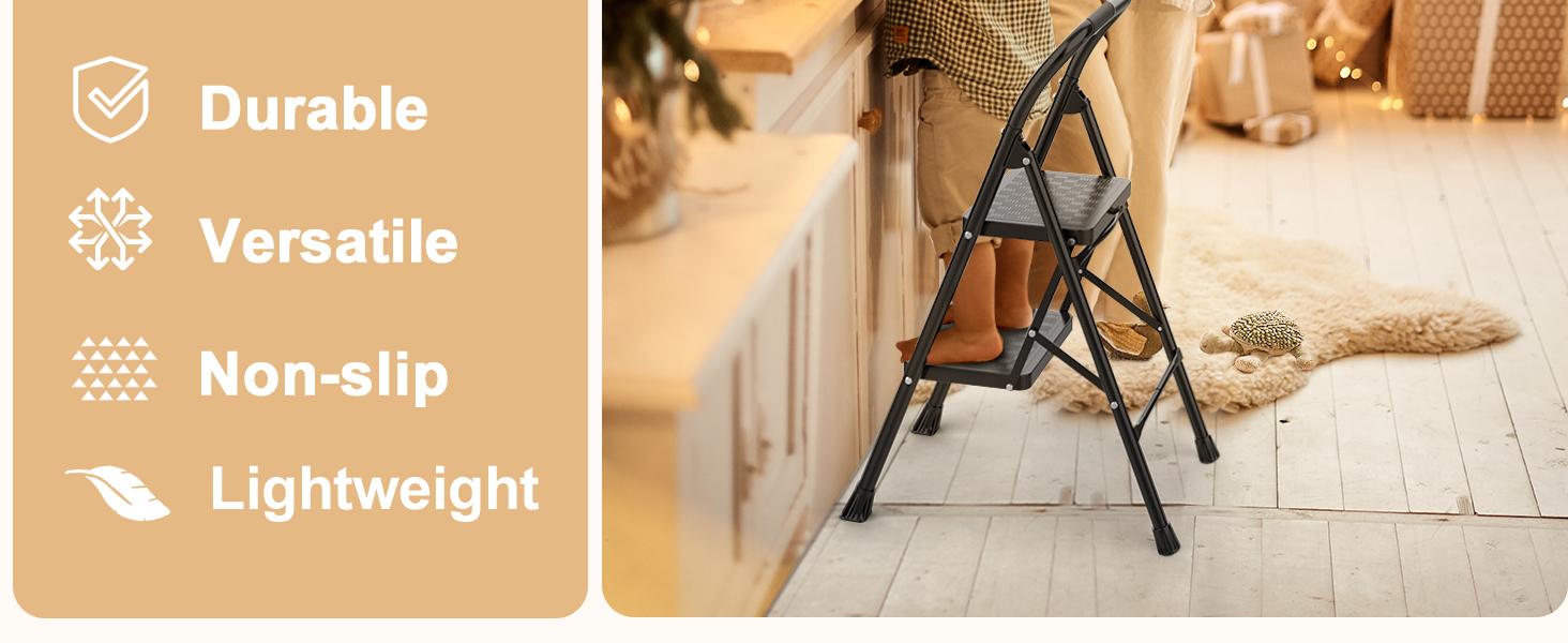 HBTower 2 Step Ladder, Step Stool for Adults,2 Step Ladder Folding Step Stool with Wide Pedal Ergonomic Design