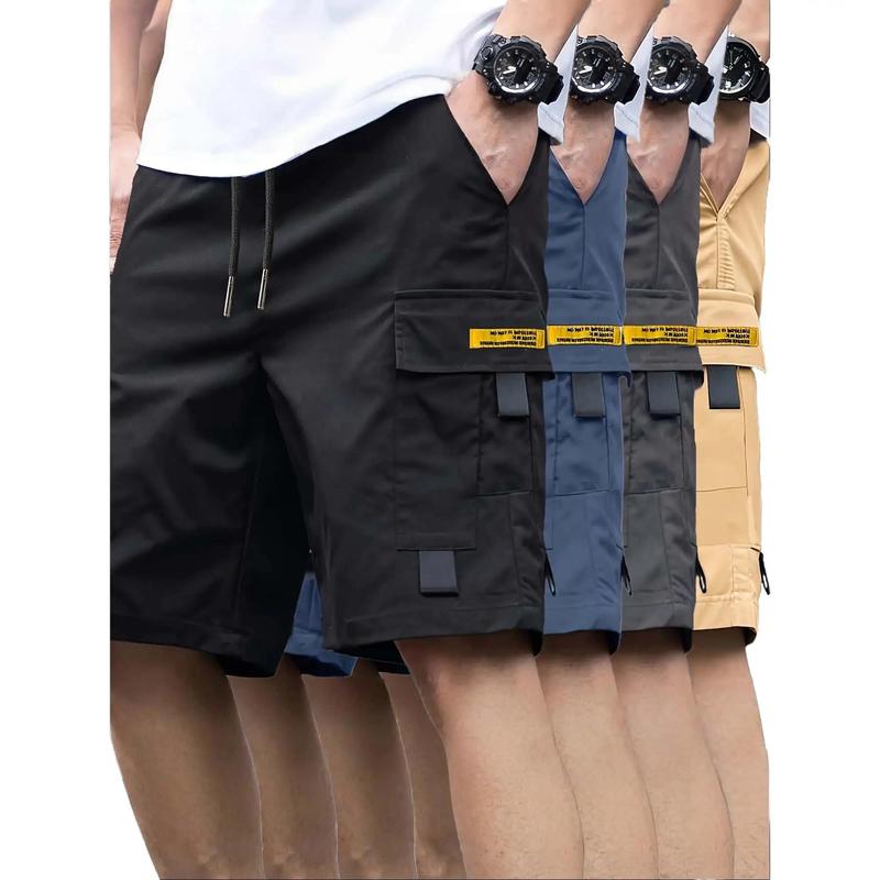 Men's 4-Pack Casual Cargo Shorts, Streetwear Utility Style with Regular Relaxed Fit, Multi-Pocket Design, Sturdy Durable & Machine Washable Fabric, All-Day Comfort for Construction Work, Hiking, Camping, Outdoor Activities and Daily Casual Wear