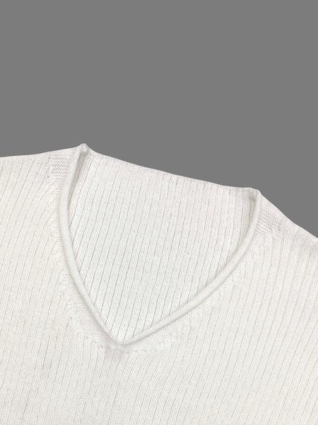 Casual Solid Color V Neck Drop Shoulder Crop Ribbed Knit Sweater
