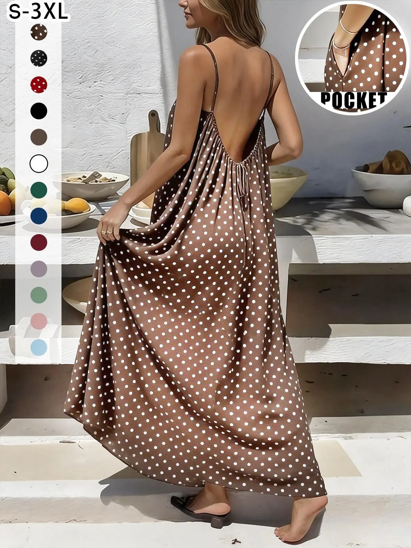 New Women's Backless Loose Fit Home Dress with Pockets, Sleeveless Long Vestidos De Dormir, Multiple Colors & Sizes Available