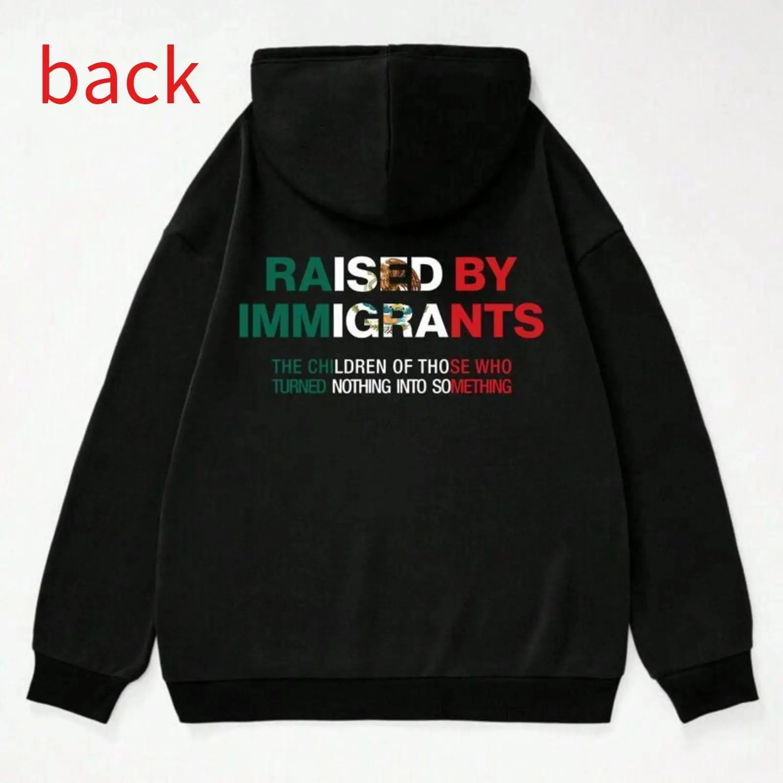 [Today only] Women's Graphic Hoodie, Soft Long Sleeve Pullover Sweatshirt with Raised by Immigrants Statement Print, Prints, Sweatshirts Fabrics Straight