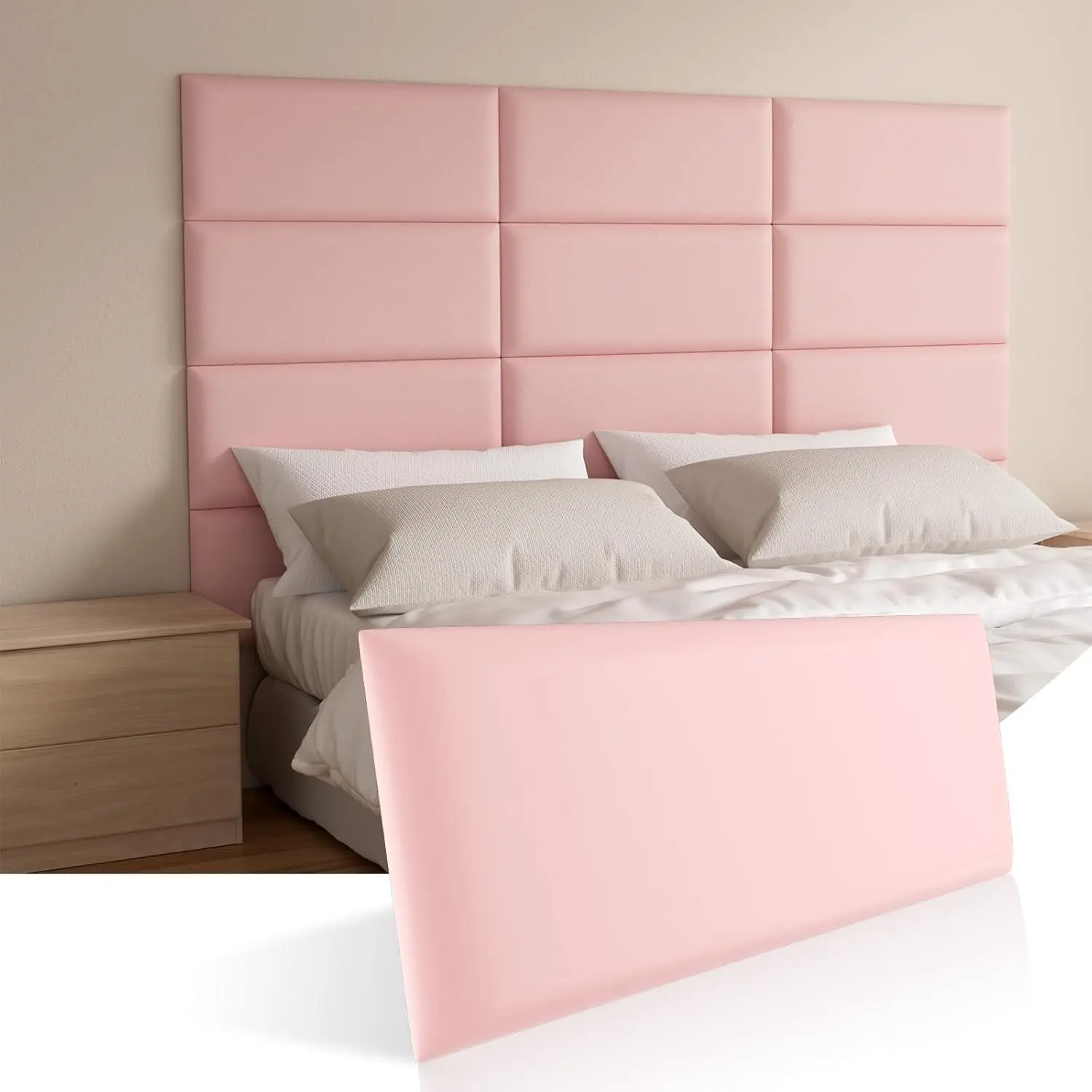 Headboards Wall Panel for Twin, Self-Adhesive 3D Wall Panels, Upholstered Wall Panel for Bedroom/Living Room (4 Pieces 9.84 in x 23.6 in)