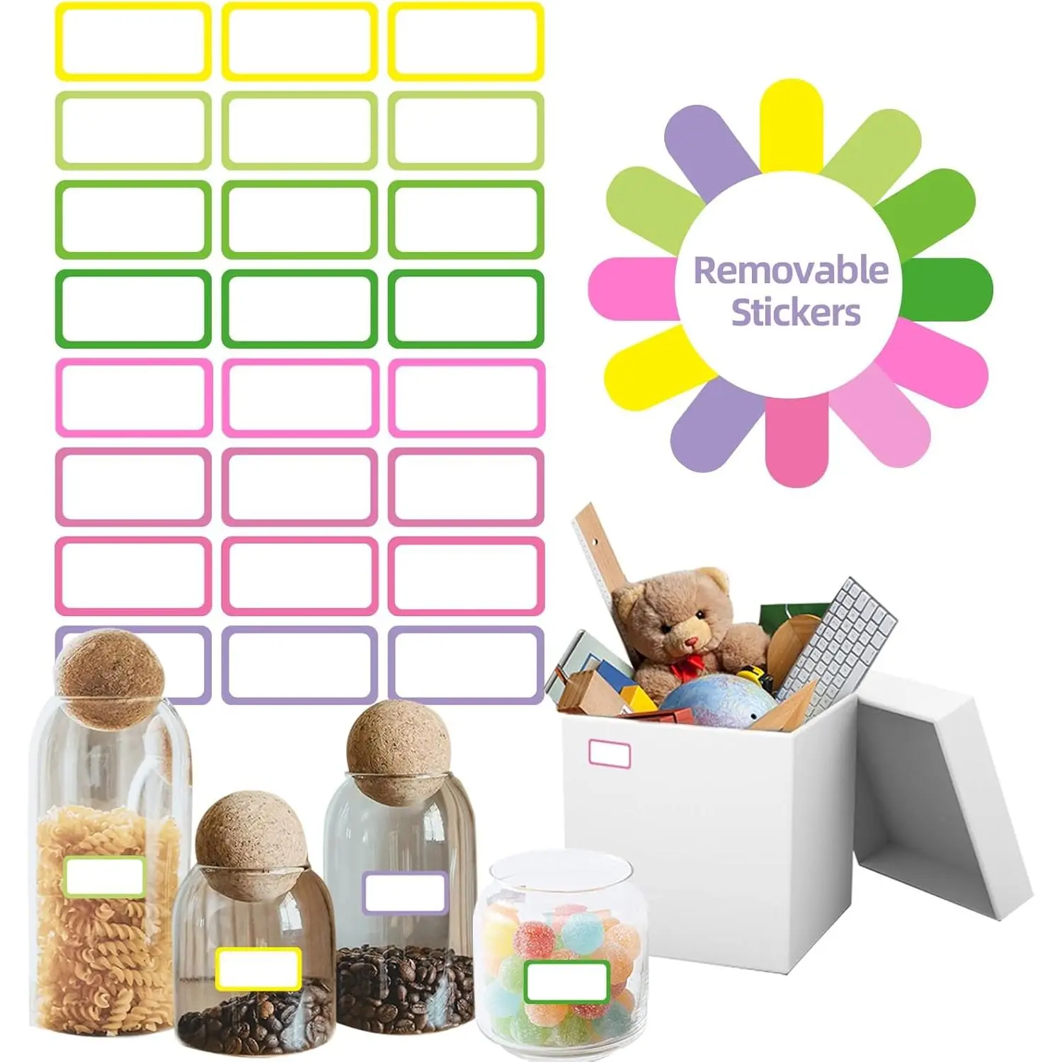 Removable Freezer Labels,1x2 Inch Color Coding Removable Labels for  Containers, Removable Label, Freezer Label to Write / (8 Colors,360 Pcs)