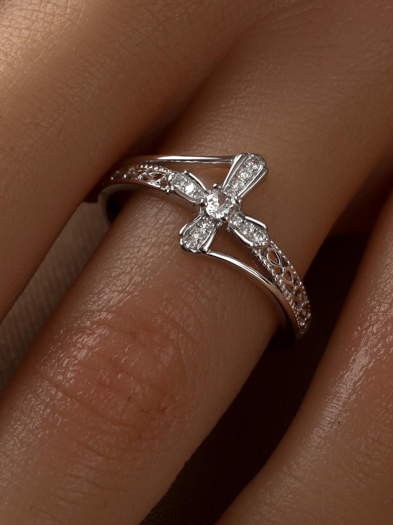 S925 Sterling Silver Cross Design Ring, Criss Cross Ring, Shiny Artificial Zirconia Ring, Fashion Accessories for Women & Men, with Box