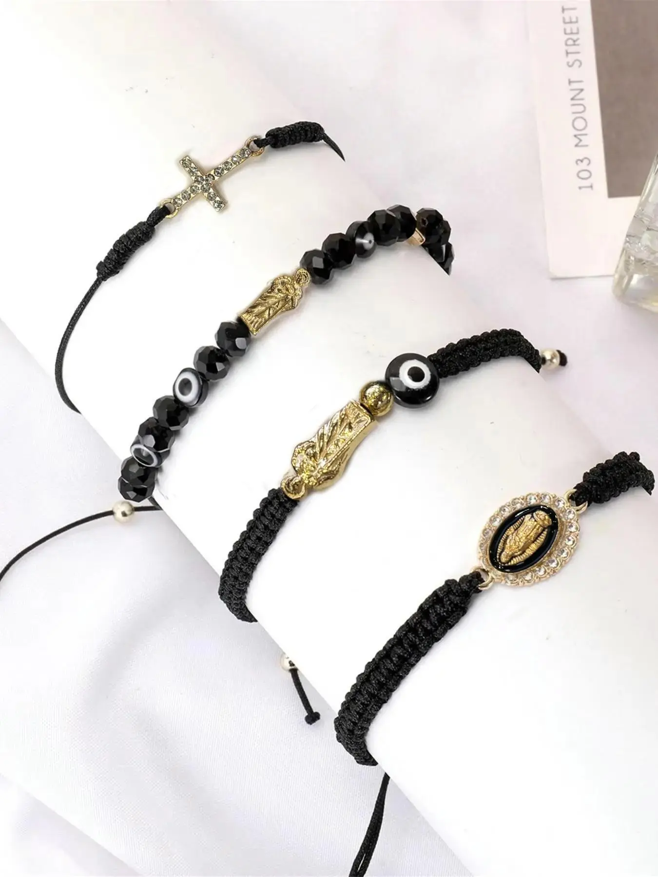 Mary Cross & Evil Eye Design Adjustable Braided Beaded Bracelet, Cross Bracelets Stack, Hand Jewelry for Women & Men, All-match Jewelry for Birthday Gift, Adjustable Slider Bracelets, Knotted Bracelet, Stackable Beaded Bracelet