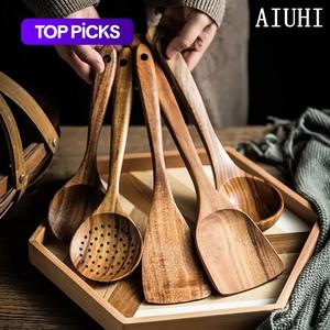 wooden utensils set, 5/7/11pcs non-stick cooking utensils, kitchen utensils set for home use, kitchen gadgets, household items