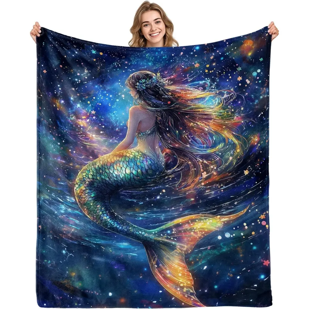 1PC Mermaid Blanket for Girls Mermaid Throw Blanket Gifts for Girls Boys Ocean Theme Blanket for Living Room Home Decor Christmas Birthday Gifts for Women Girl