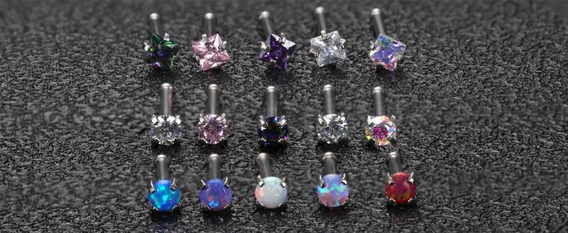 MILACOLATO Hypoallergenic Nose Rings 15count 18G 20G Surgical Stainless Steel Nose Rings Studs L Shaped Screw Studs Rings Cubic Zirconia Nose Ring Labret Lip Nose Piercing Jewelry for Women Men